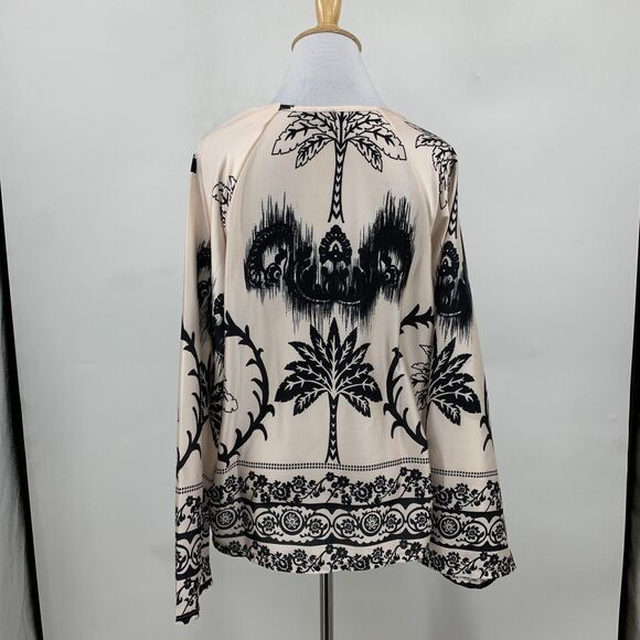 Venti6 Blouse Womens M Champagne Black Floral Wide Sleeve V Neck High Low Top - Picture 6 of 11